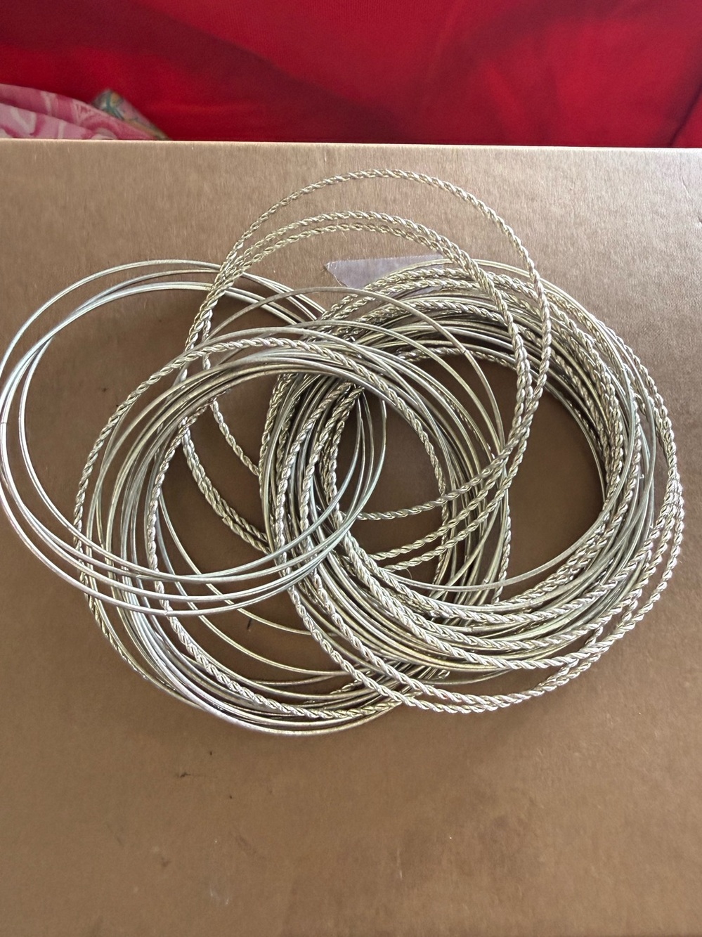 Large Silver Tone Bangle Bracelet Lot Mixed Twisted Rope Stackable Bangles